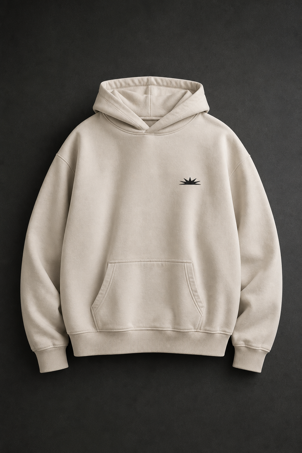 Sudadera cruda, logo sunburst al pecho
