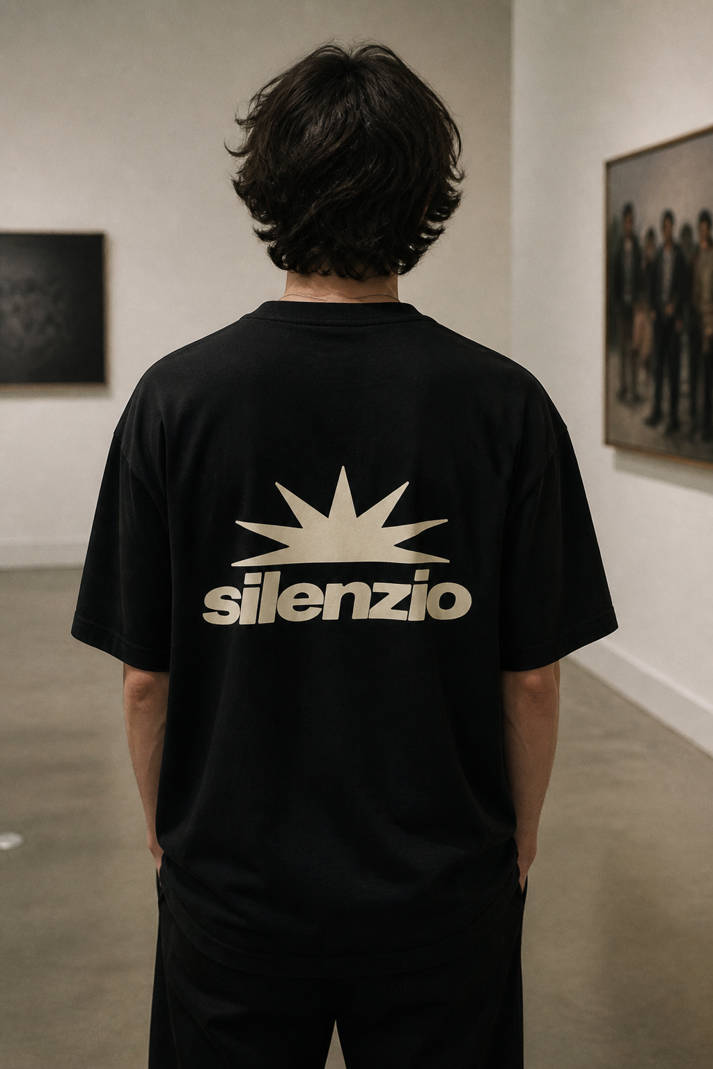 Modelo de espaldas con el wordmark